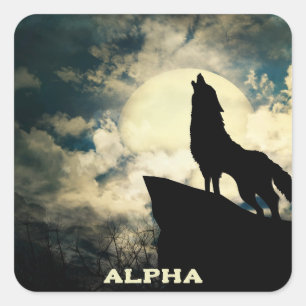 Alpha Wolf Howling AT The Full Moon  Square Sticker