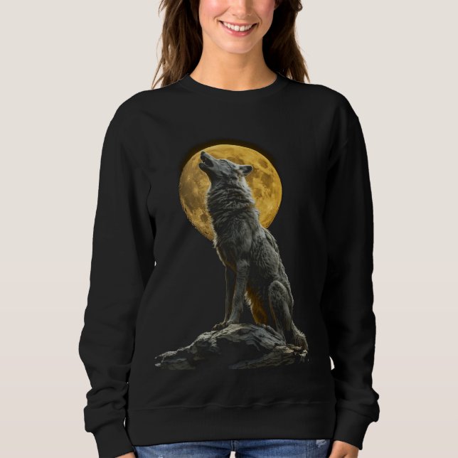 Alpha Wolf Howling Full Moon Mountain Lover Graphi Sweatshirt (Front)