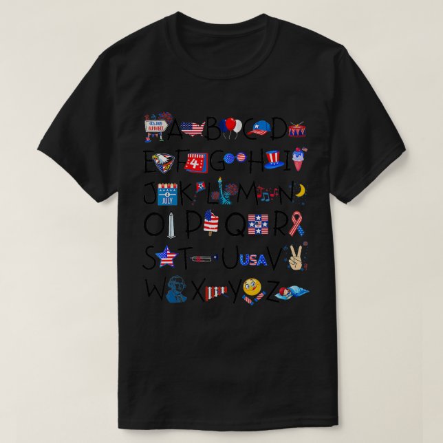 Alphabet 4th Of July ABCs Learning Kids Begin Lear T-Shirt (Design Front)