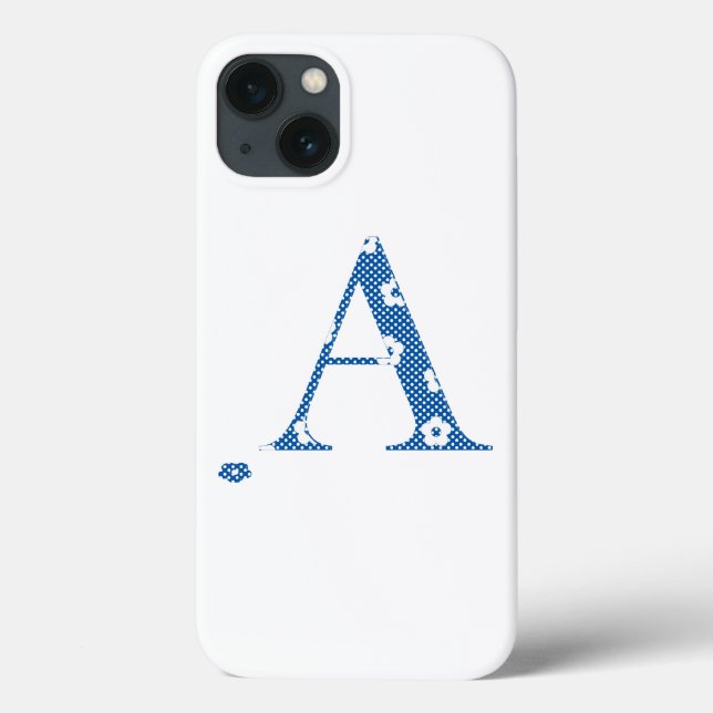 alphabet A with flower pattern (blue) Case-Mate iP iPhone Case (Back)