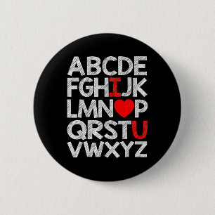 Alphabet Abc I Love U T Shirt Valentines Day Heart 6 Cm Round Badge