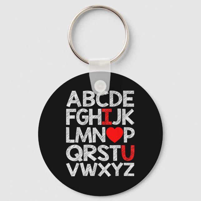 Alphabet Abc I Love U T Shirt Valentines Day Heart Key Ring (Front)