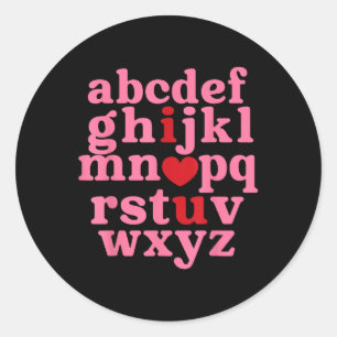 Alphabet Abc I Love You Heart Funny Valentines Day Classic Round Sticker