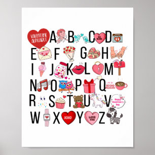 Alphabet Abc I Love You T Shirt Valentines Day Hea Poster