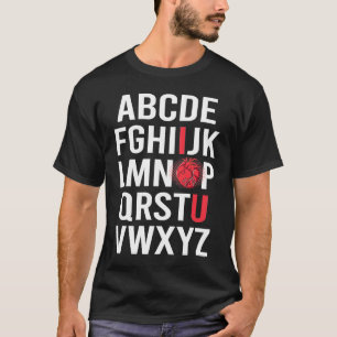 ALPHABET ABC I LOVE YOU Valentine Anatomical Heart T-Shirt