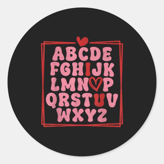 Alphabet Abc I Love You Valentines Day Heart  Classic Round Sticker (Front)