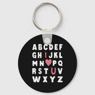 Alphabet Abc I Love You Valentines Day Heart Key Ring