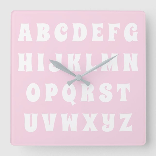 Alphabet Abc pattern pink white nursery kids room  Square Wall Clock (Front)
