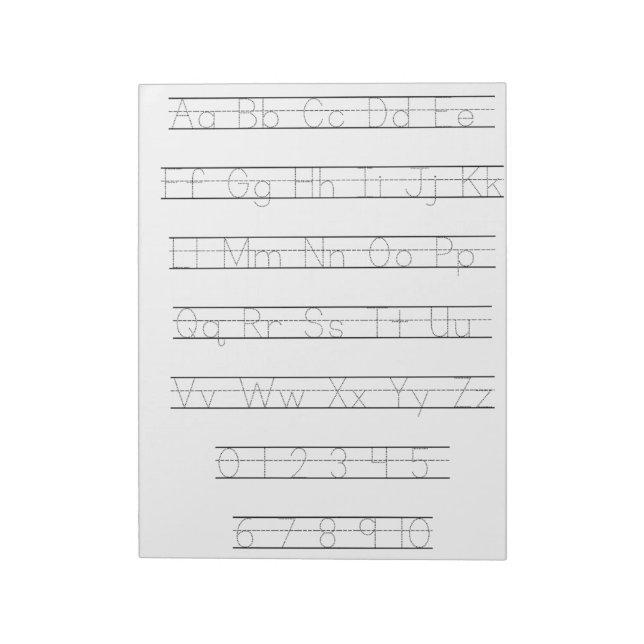Alphabet and number tracing worksheet notepad (Rotated)