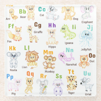 Alphabet Animal ABC Cute animals Glass Coaster