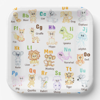 Alphabet Animal ABC Cute animals Paper Plate