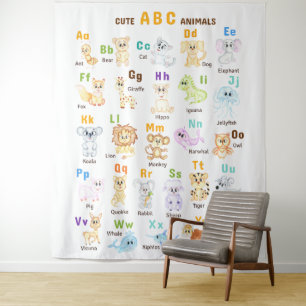Alphabet Animal ABC Cute animals Tapestry