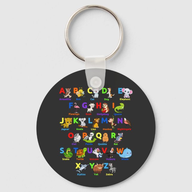 Alphabet Animal ABCs Learning Basic Button Keychai Key Ring (Front)