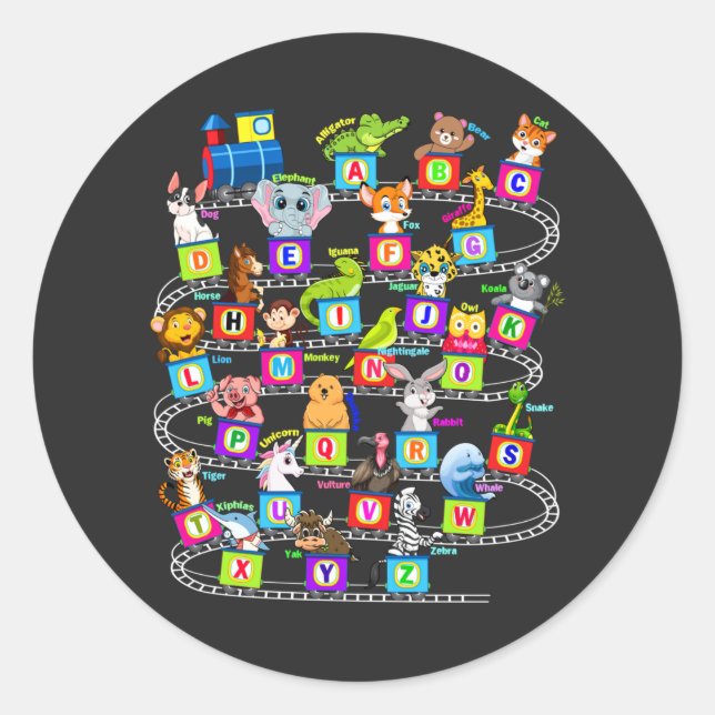 Alphabet Animal ABCs Learning Classic Round Sticker (Front)