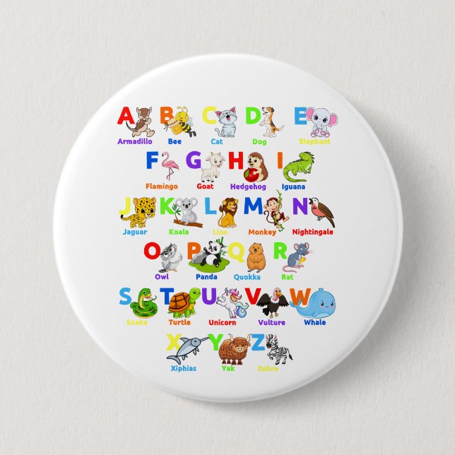 Alphabet Animal ABCs Learning Round Button (Front)