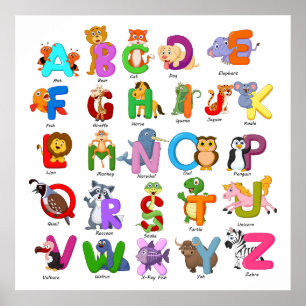 Alphabet Animal Clipart Child Learning Poster