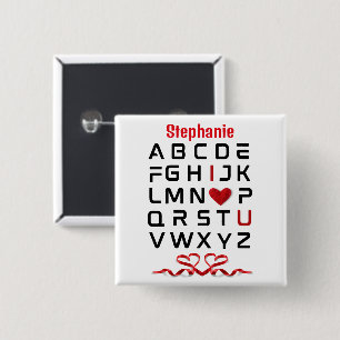 Alphabet Chart "I Love U" 15 Cm Square Badge
