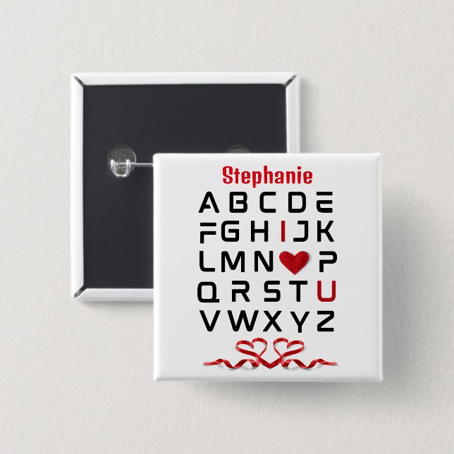 Alphabet Chart "I Love U"  15 Cm Square Badge (Front & Back)