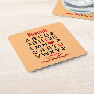 Alphabet chart "I Love U" Paper Coaster