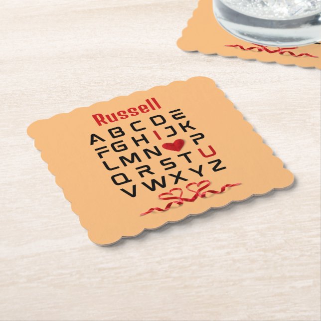 Alphabet chart "I Love U" Paper Coaster (Angled)