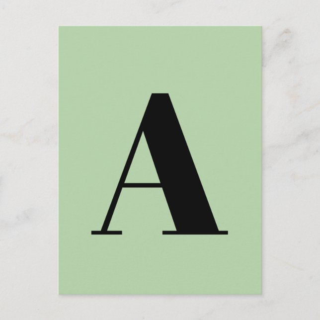 Alphabet Custom Letter | Modern Minimalist Green Postcard (Front)
