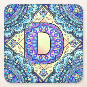 Alphabet D mandala Square Paper Coaster