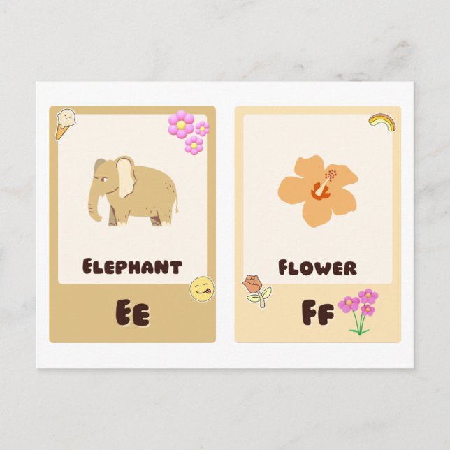 Alphabet Flashcards ,ABC Educational Cards E,F,G,H (Front)