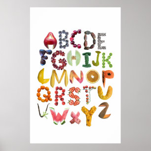 Alphabet Food Art with ABC fruits Poster