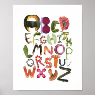 Alphabet Food Art with fruits and vegetables - Poster