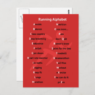 Alphabet for runners red postcard