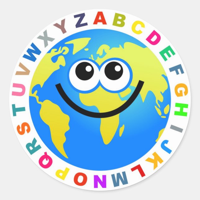 Alphabet Globe Classic Round Sticker (Front)