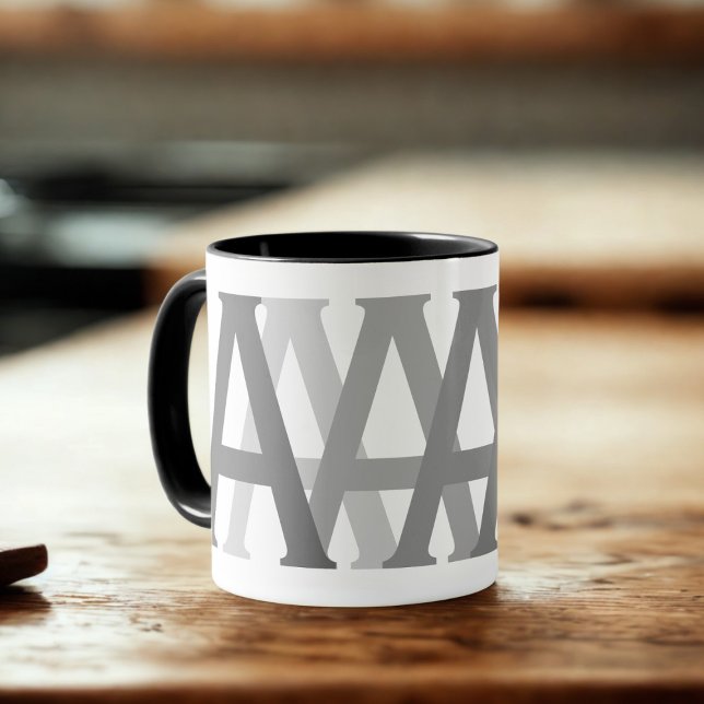 Alphabet Grey Letter Pattern Monogrammed Mug (Your initial duplicated in various shades of grey on this ceramic mug)