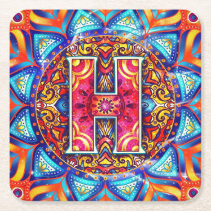 Alphabet H mandala Square Paper Coaster