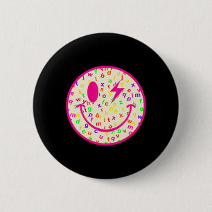 Alphabet Happy Face Back To School Teacher Lightni 6 Cm Round Badge
