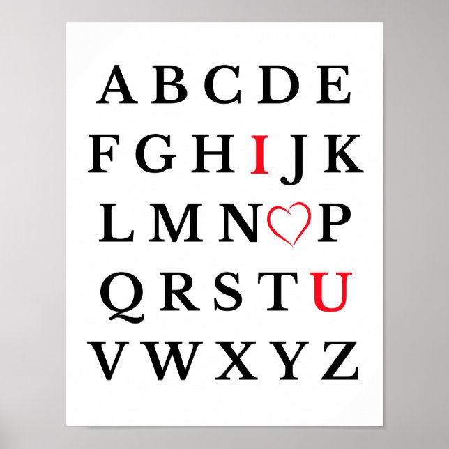 Alphabet I Love You Heart Capital Letter Kids Room Poster (Front)
