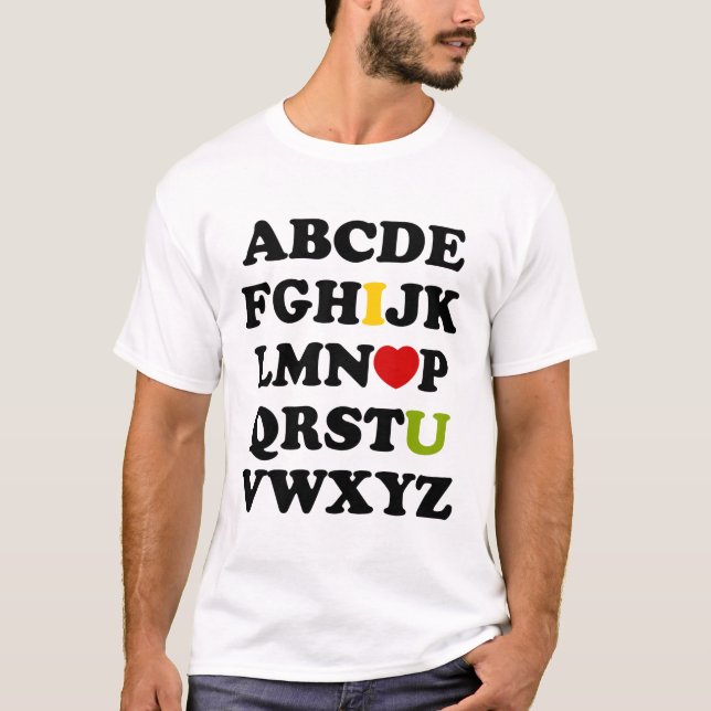 Alphabet I Love You White T Shirt Man (Front)