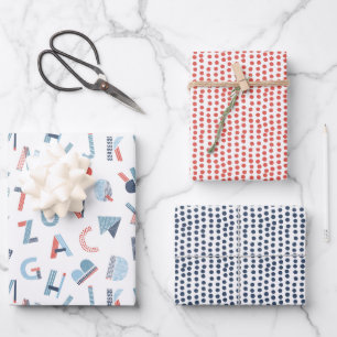 Alphabet in red blue white wrapping paper sheet