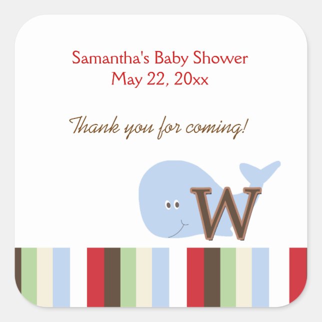 Alphabet Jungle Soup (Whale) SQUARE Favour Sticker (Front)