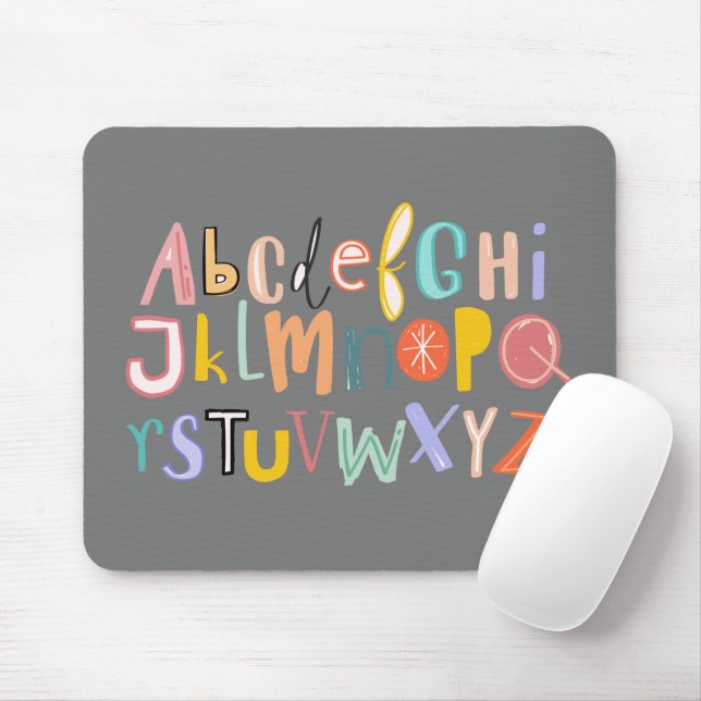 Alphabet kids cool typography mouse pad (With Mouse)