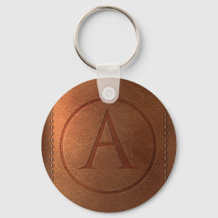 alphabet leather letter A Key Ring