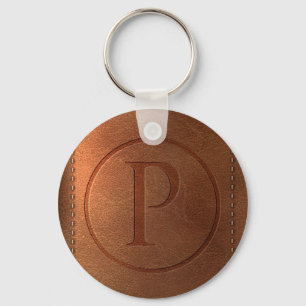 alphabet leather letter P Key Ring