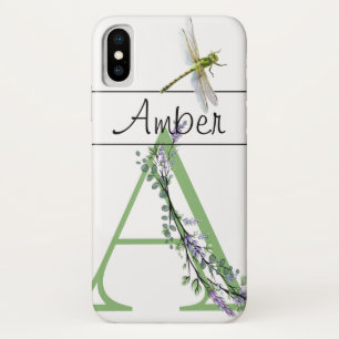 Alphabet letter A Lavender Eucalyptus Dragonfly iPhone X Case