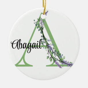 Alphabet letter A, watercolor Lavender Eucalyptus  Ceramic Ornament