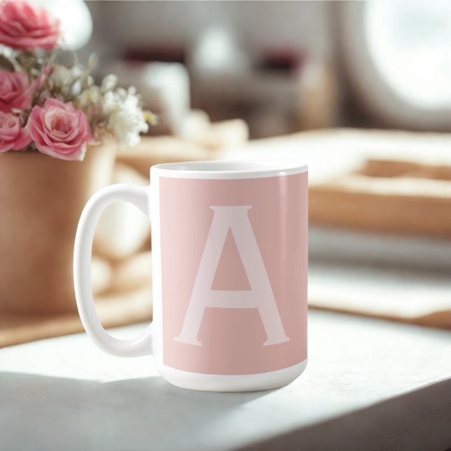 Alphabet Letter Blush Pink Monogrammed Coffee Mug (A pretty pink coffee mug with space for your initial)