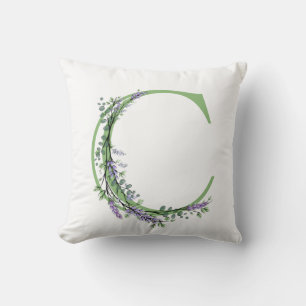 Alphabet letter C monogram Lavender Eucalyptus Cushion