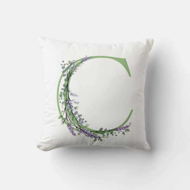 Alphabet letter C monogram Lavender Eucalyptus Cushion (Front)