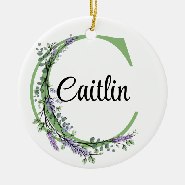 Alphabet letter c, watercolor Lavender botanical Ceramic Ornament (Front)