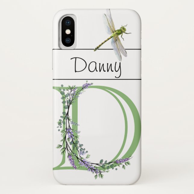 Alphabet letter D Lavender Eucalyptus Dragonfly Case-Mate iPhone Case (Back)