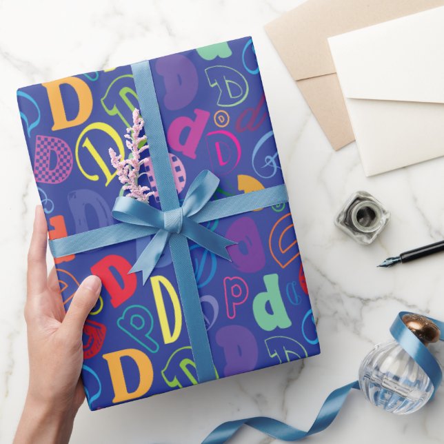 Alphabet Letter D Wrapping Paper - Navy Blue (Gifting)
