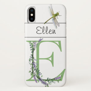 Alphabet letter E Lavender Eucalyptus Dragonfly iPhone X Case